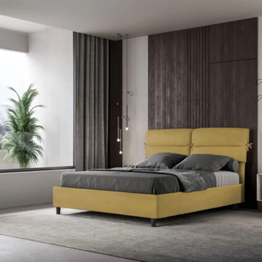 Letto matrimoniale con rete imbottito 160x200 microfibra ocra Nandy