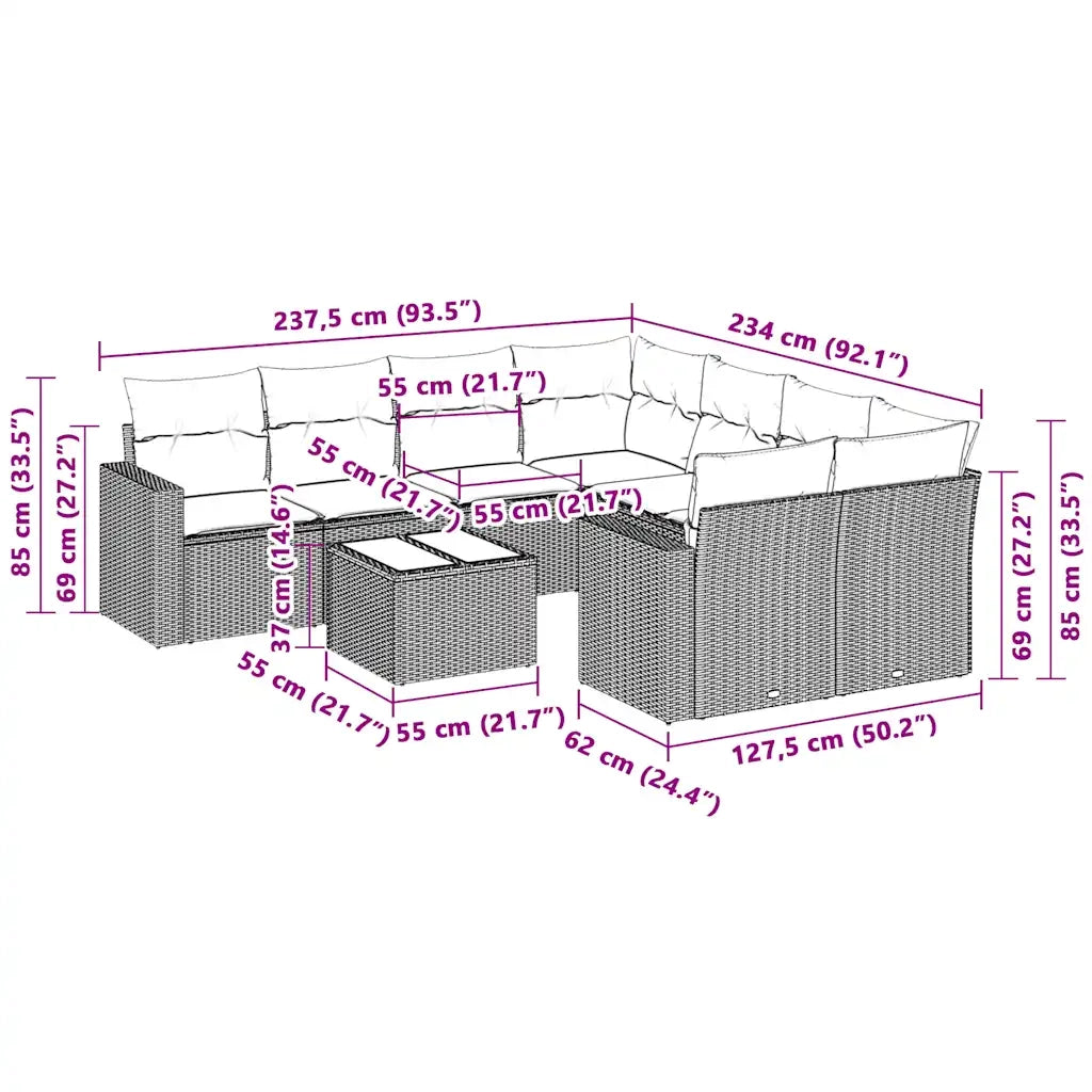 Set Divano da Giardino 3pz | Set Salotto da Giardino con Cuscini Grigio Chiaro Polyrattan