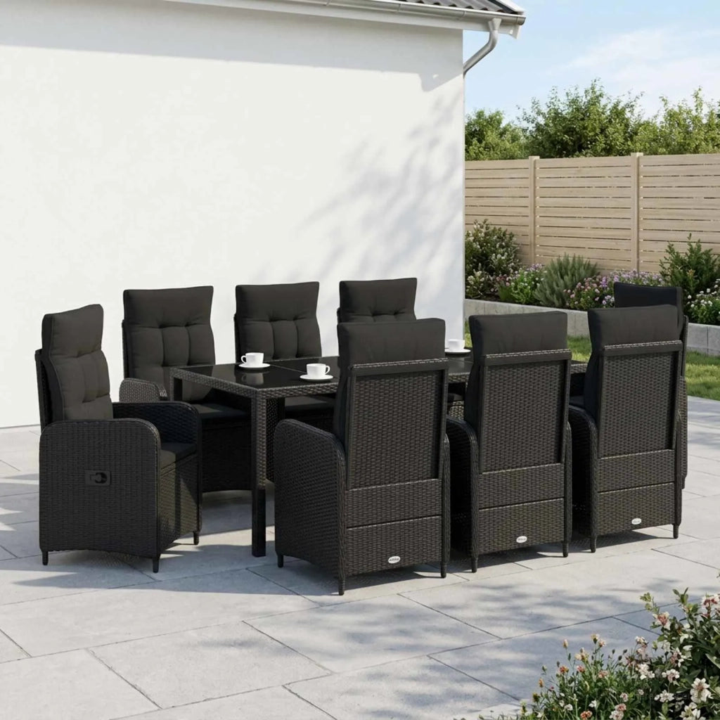 Set da pranzo per esterni 9 pz Nero polyrattan 3422305