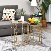 TAVOLINI Set 2 pezzi Ø41 x 57 cm e Ø36 x 51 cm Metallo Dorato