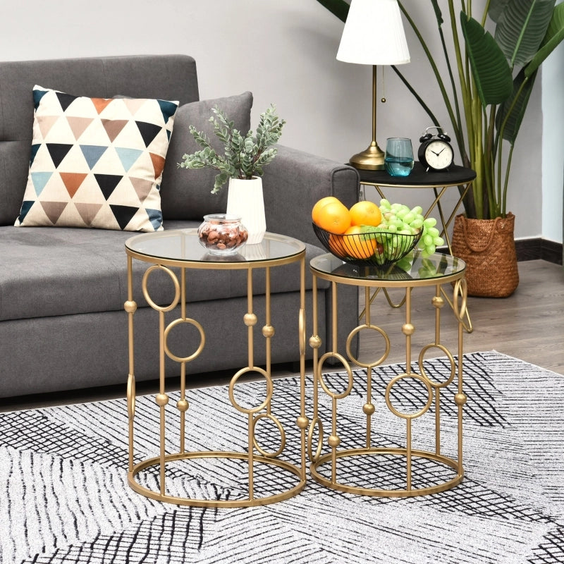 TAVOLINI Set 2 pezzi Ø41 x 57 cm e Ø36 x 51 cm Metallo Dorato