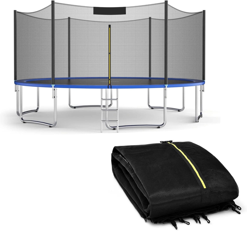 Rete per Trampolino Sostitutiva 244cm/305cm/366cm/427cm/457cm/488cm, Ideale per Struttura Rotonda con 6/8 Paletti con Doppie Cerniere, Fibbie di protezione e Ganci