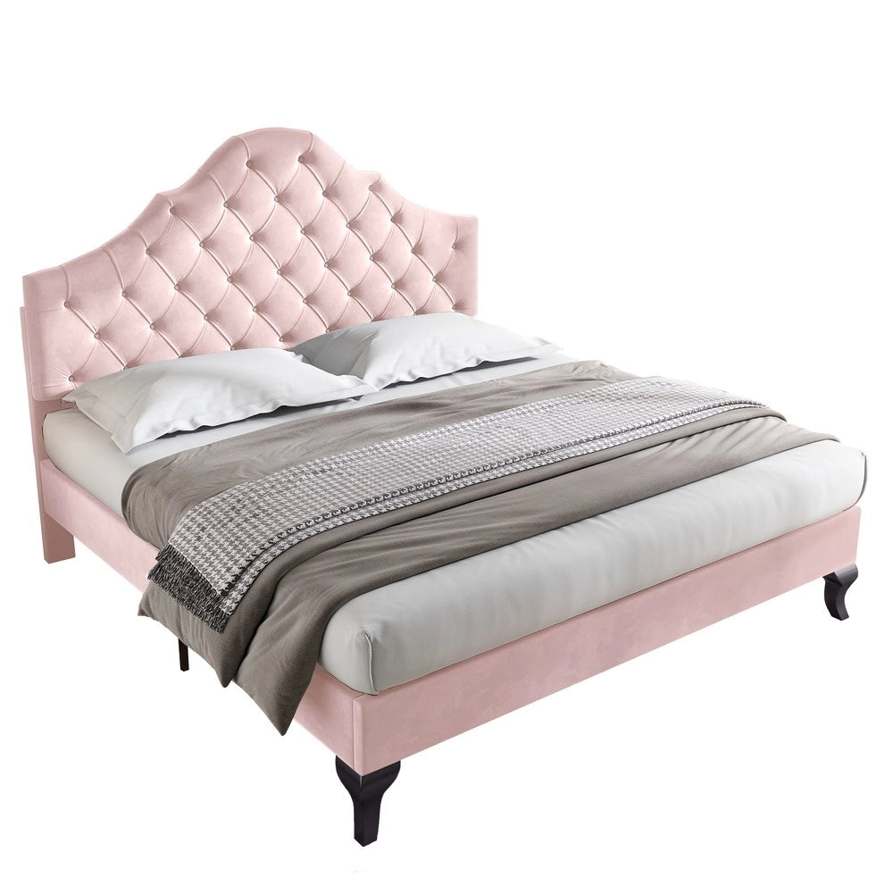 Letto Imbottito con Testiera Regolabile ¨C MINIMAL ¨C Velluto Rosa 140x200