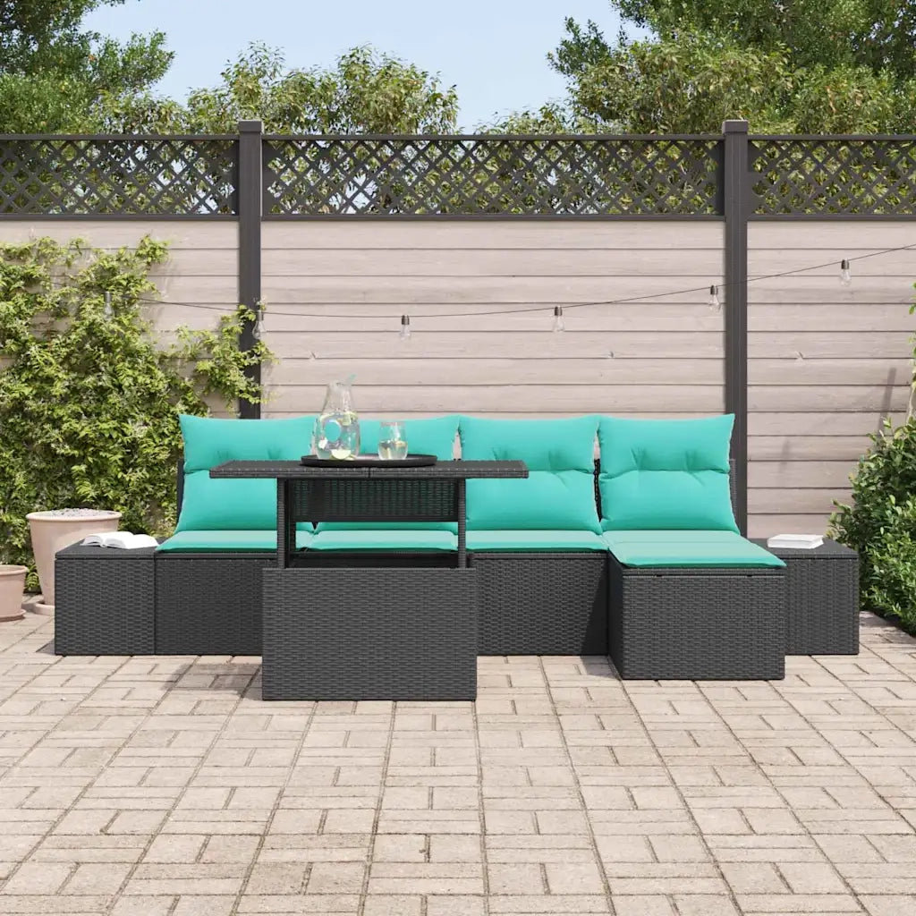 Set Divano da Giardino 6 pz Nero e Blu polyrattan 3349172