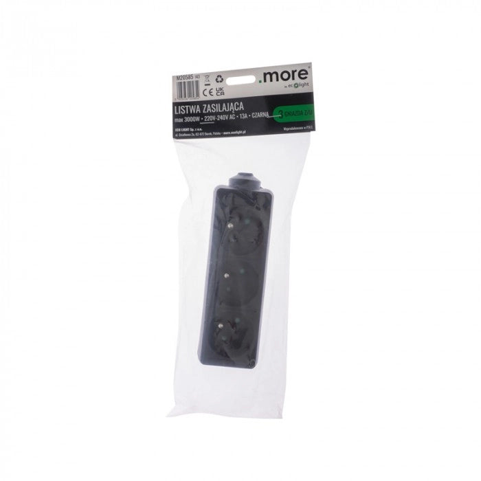 Multipresa senza cavo 3 prese con terra nera Ecolight