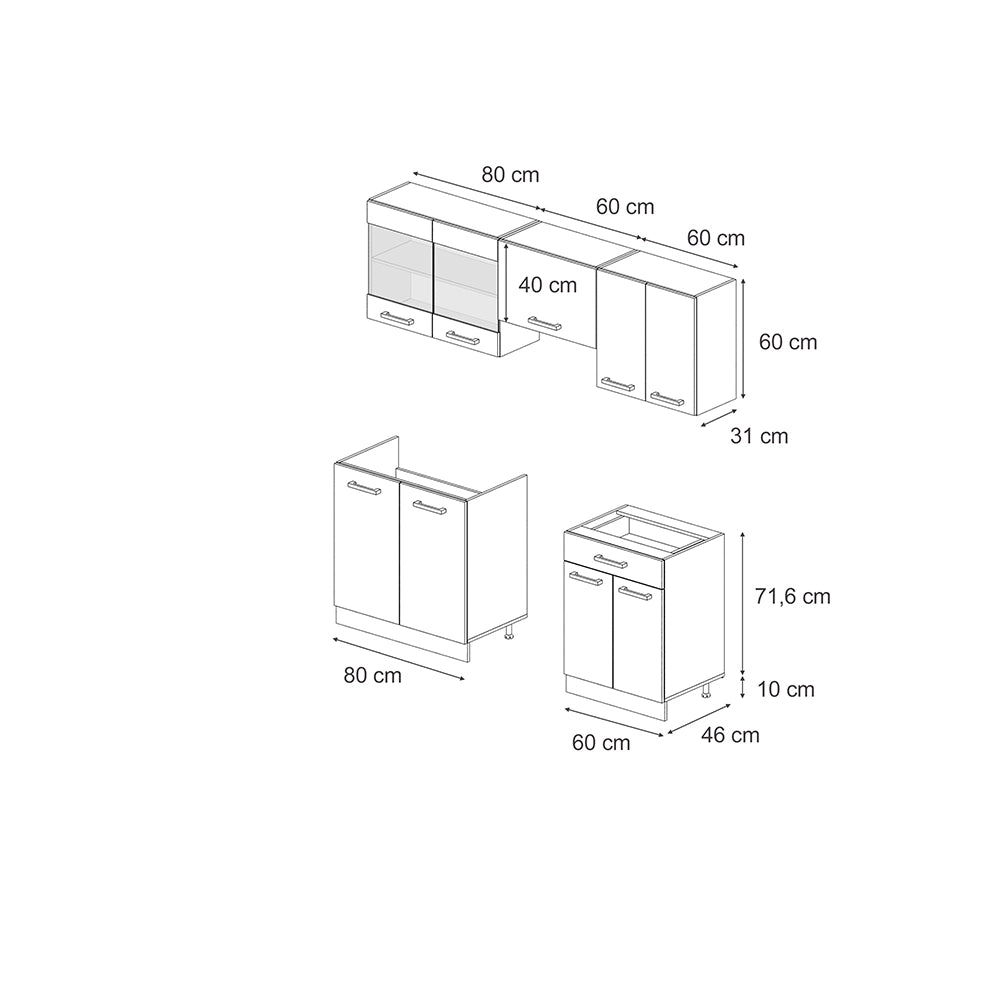 Cucina componibile R-Line Antracite rustico/Rovere dorato 200 cm senza piano di lavoro Vicco