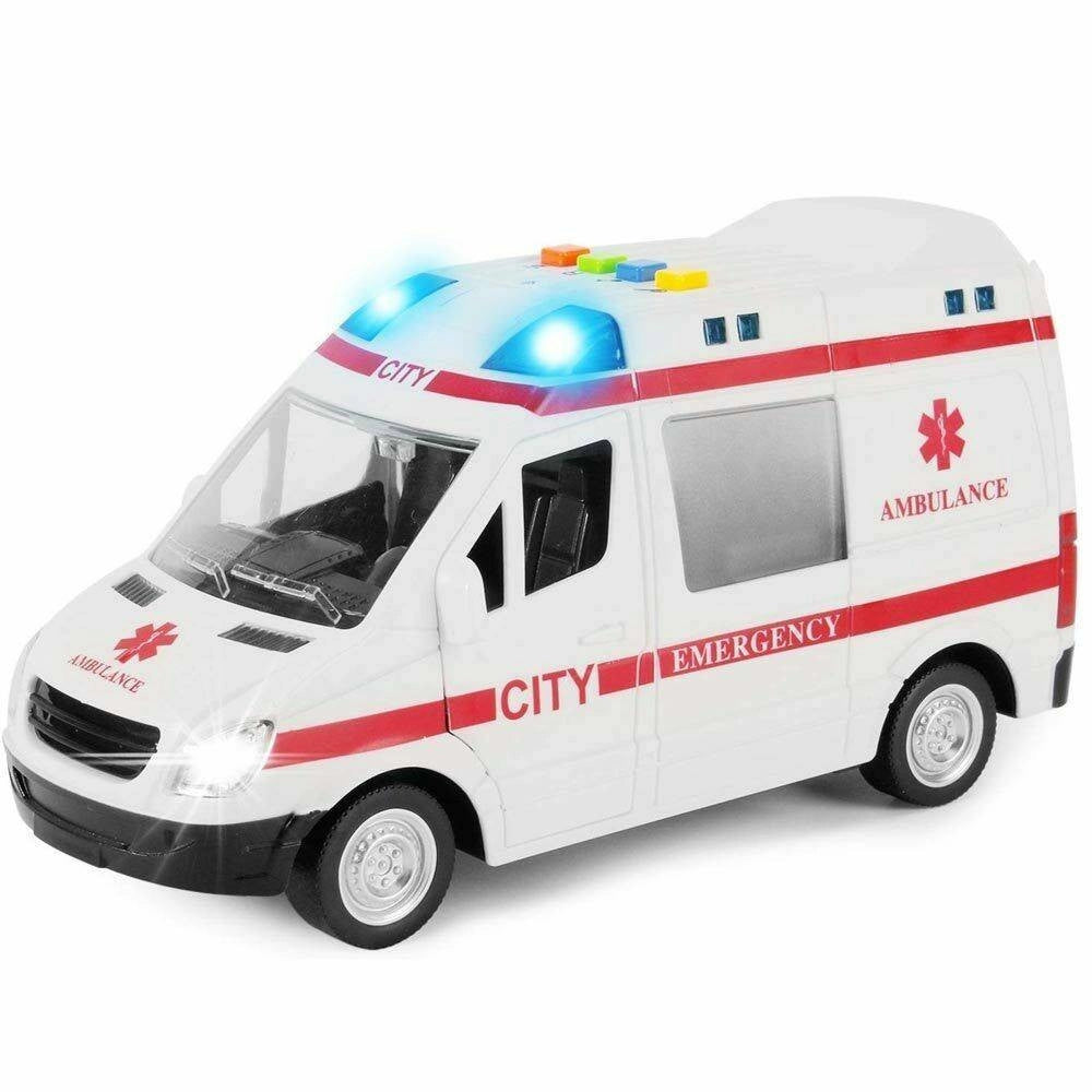 Trade Shop - Ambulanza Giocattolo Bambini Con Movimento A Batterie Sirena Luci E Suoni -