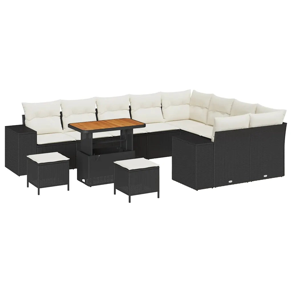Set Divano da Giardino con cuscino 12 pcs Nero polyrattan