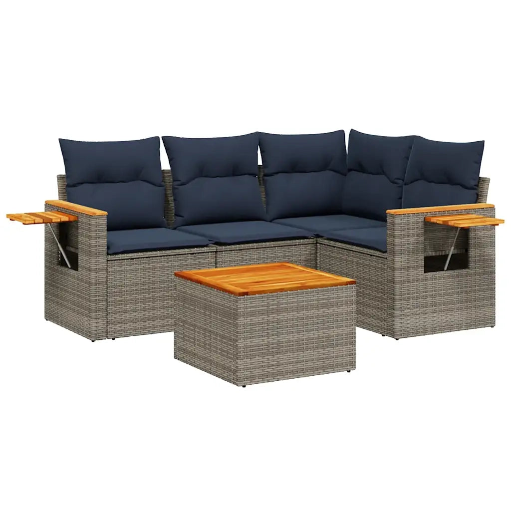 Set Divani da Giardino 5 pz con Cuscini Grigio in Polyrattan 3226782