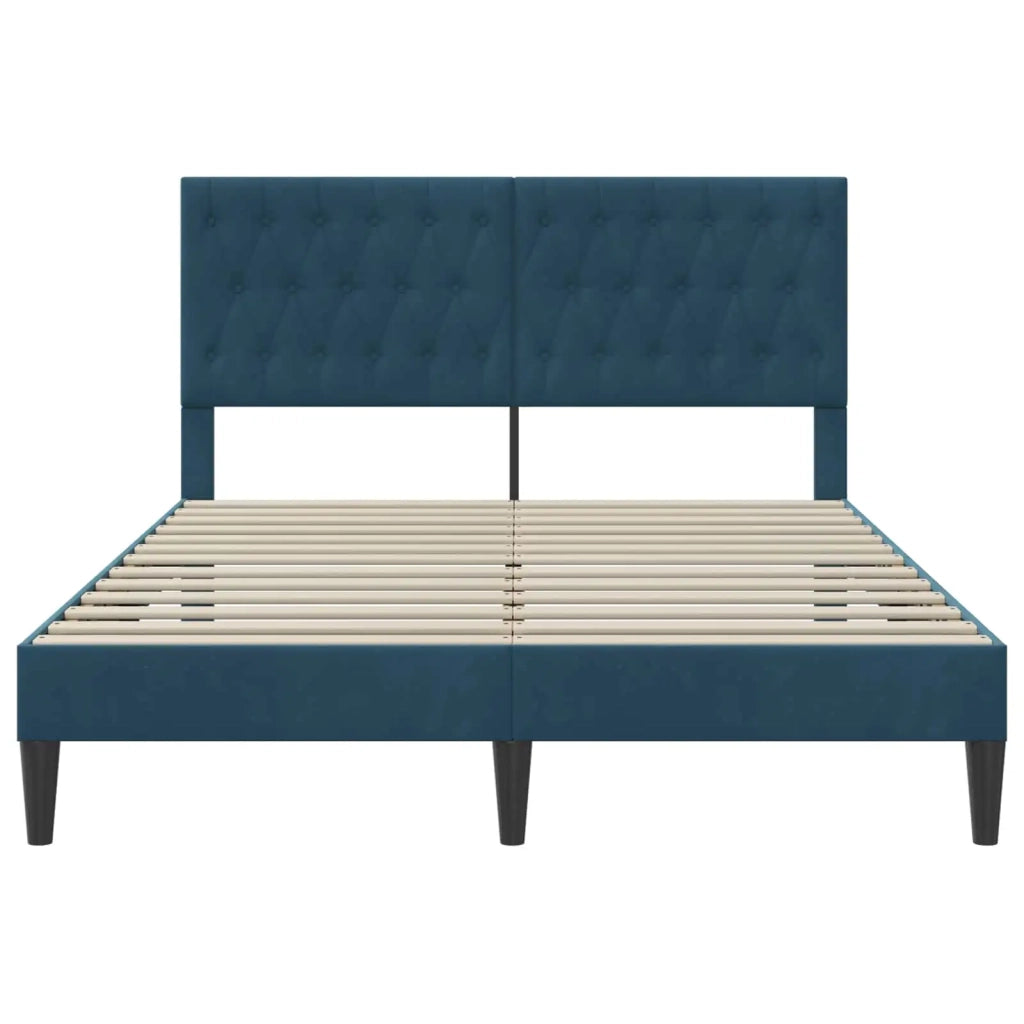 Letto matrimoniale | Letto per adulti | Struttura del letto con testiera Blu 140 x 190 cm Velluto