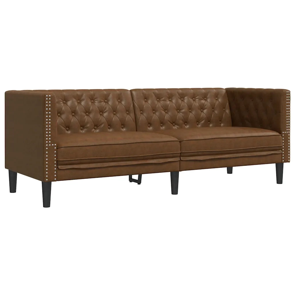 Divano Chesterfield a 3 Posti Marrone in Similpelle Scamosciata 372672
