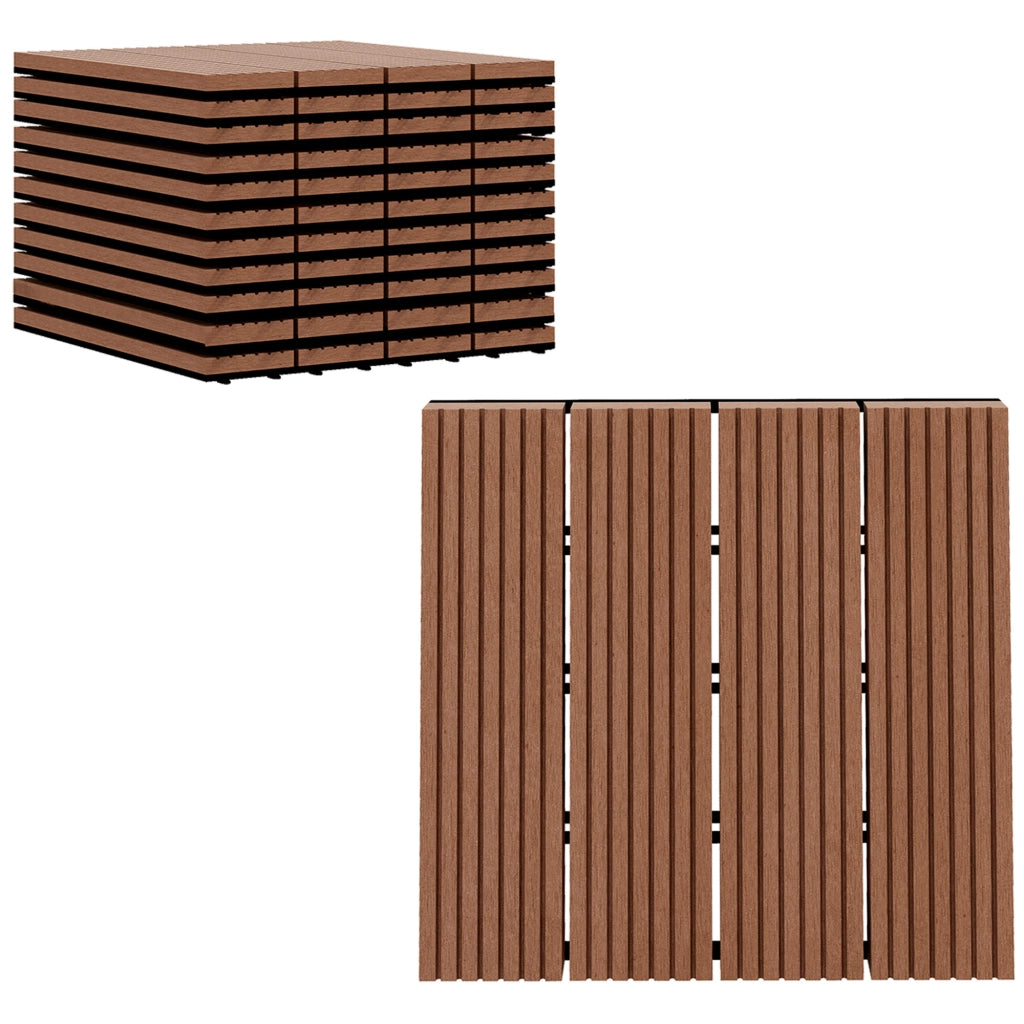 Set 11 Piastrelle per Esterni in HDPE Riciclato ¨C Minimal ¨C 30x30x2.2 cm, Marrone