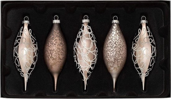 Set di 5 palline di vetro grigio per decorare l'albero di Natale - Decorazione natalizia festiva