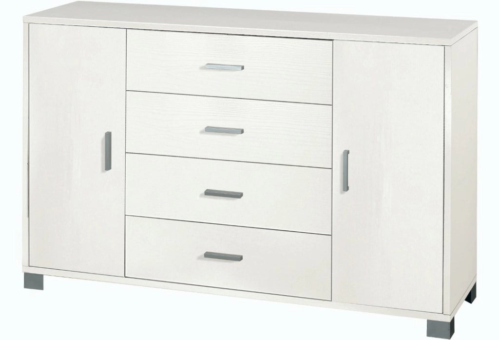 Mobile 2 Ante 4 Cassetti Pino Chiaro Bianco Fiammato 86X136X40 - Sarmog