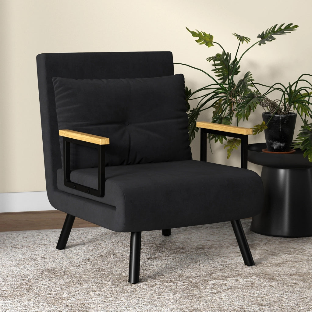 Poltrona Letto Reclinabile con Cuscino ¨C Minimal ¨C Nero 63x73x81 cm