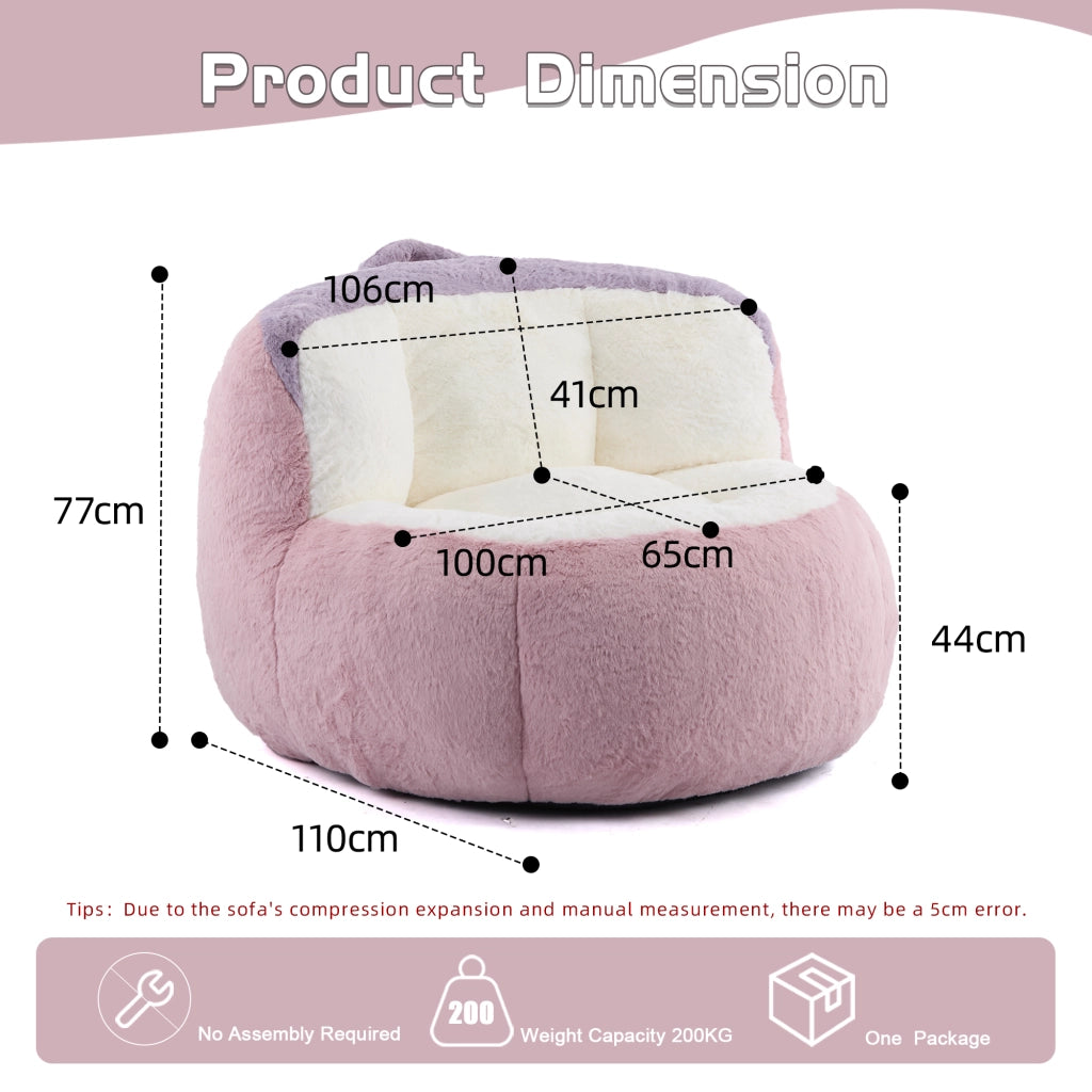 Poltrona sacco XXL in pelliccia sintetica multicolore con imbottitura in spugna sminuzzata ¨C Xylo ¨C Rosa+Bianco+Viola