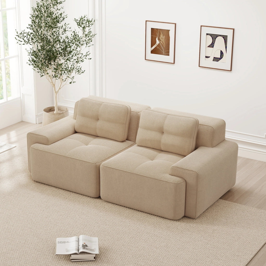 Divano modulare con seduta profonda in corduroy beige
