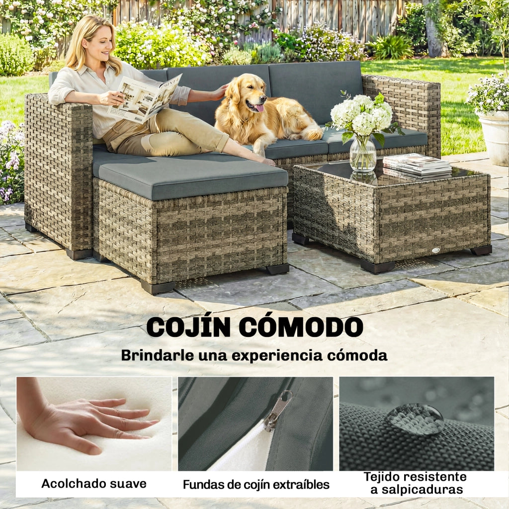 Set Giardino 5 Pezzi in Polyrattan con Cuscini ¨C Minimal ¨C Grigio