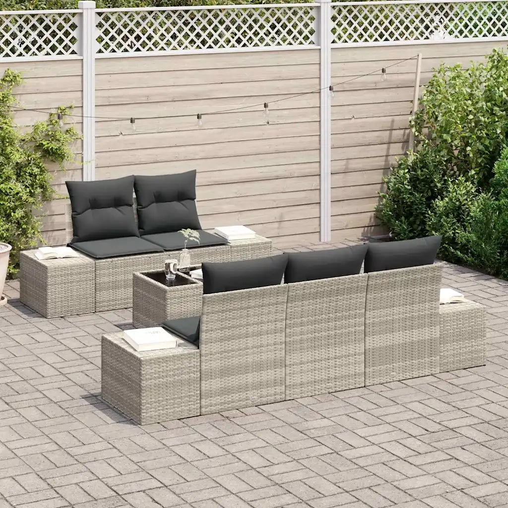 Set Divano da Giardino 6 pcs Grigio chiaro polyrattan
