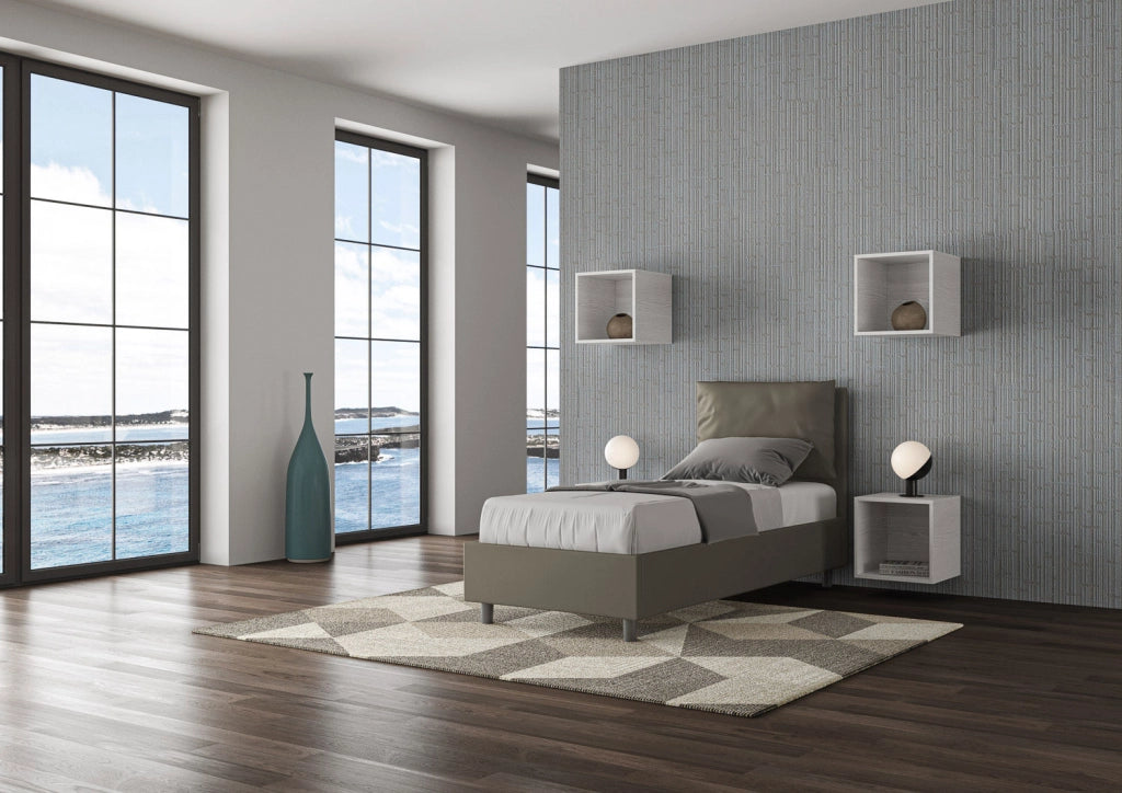 BS COM Letto singolo contenitore imbottito 80x210 similpelle cappuccino