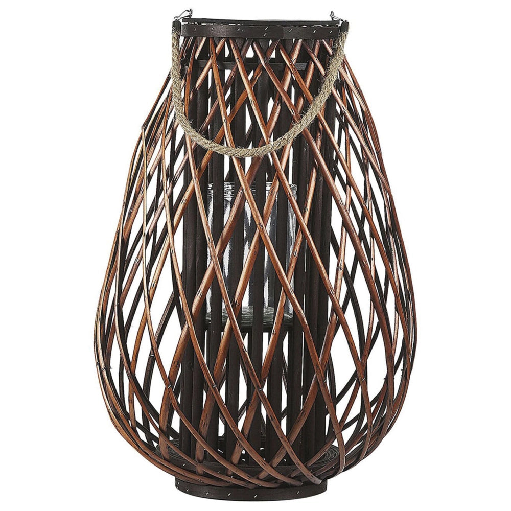 Lanterna Marrone Salice Legno 60 cm Manico in Corda Portacandele Decorativo