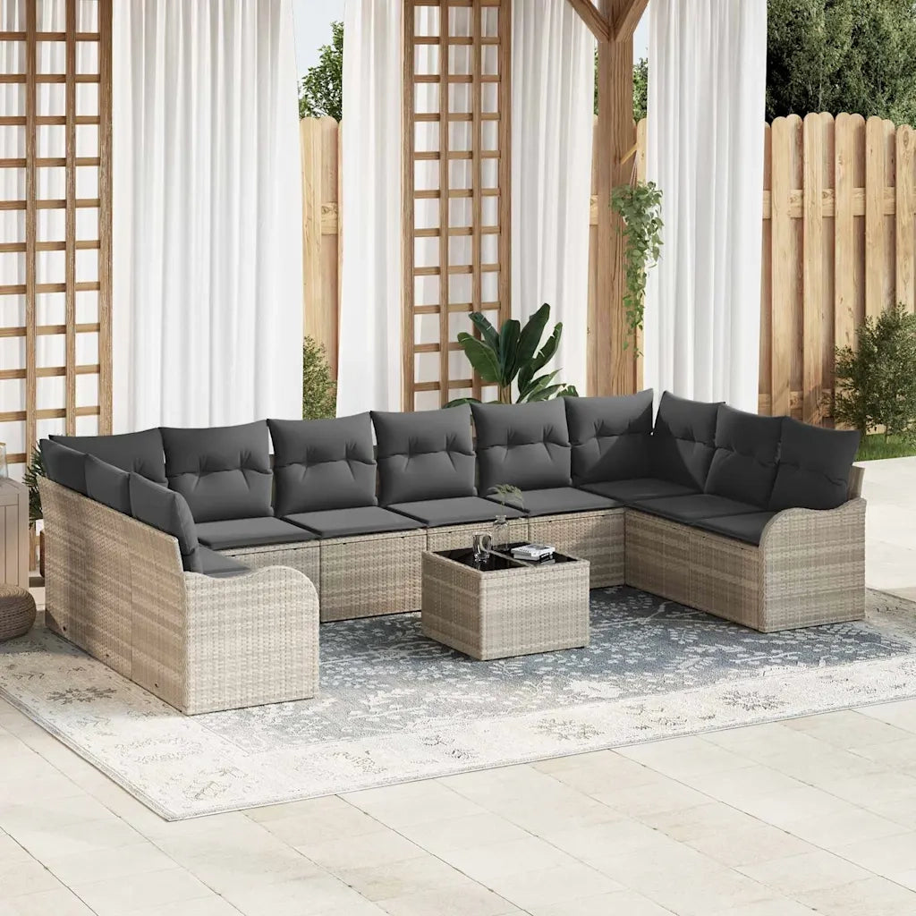 Set Divano da Giardino Grigio chiaro polyrattan