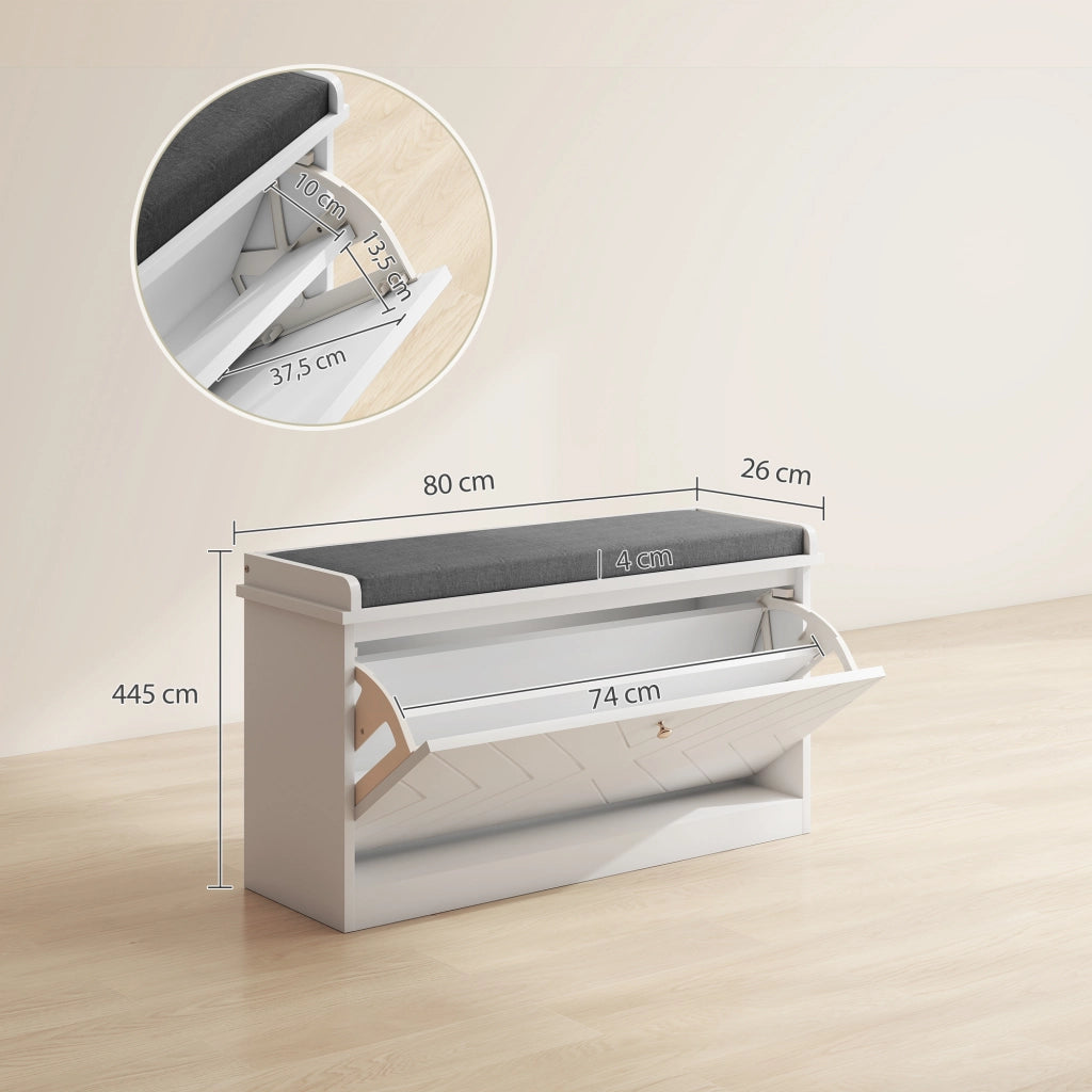 Scarpiera con Panca e Cuscino per 8 Paia di Scarpe ¨C Minimal ¨C Bianco 80x26x48 cm