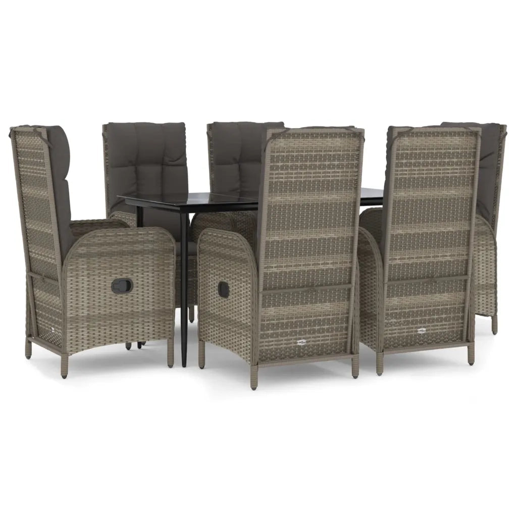 Set da Pranzo Giardino 7pz Nero e Grigio con Cuscini Polyrattan 3185180