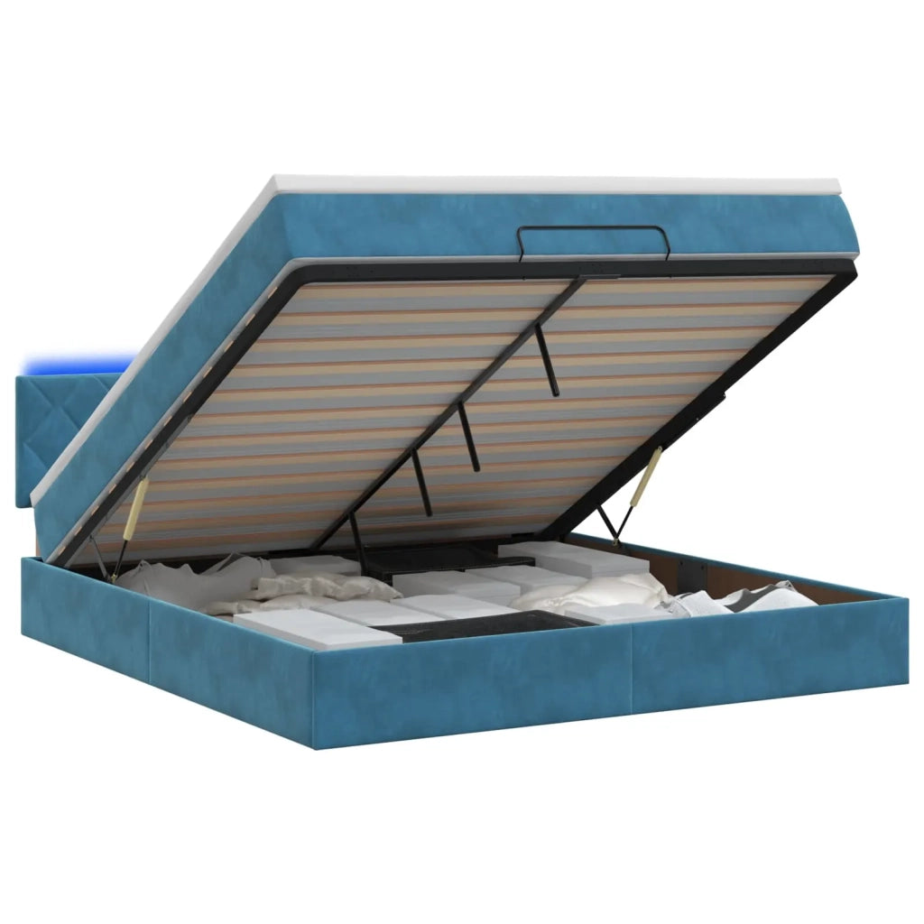 Letto Ottomano con Materasso e LED Blu scuro 180 x 200 cm 3457231