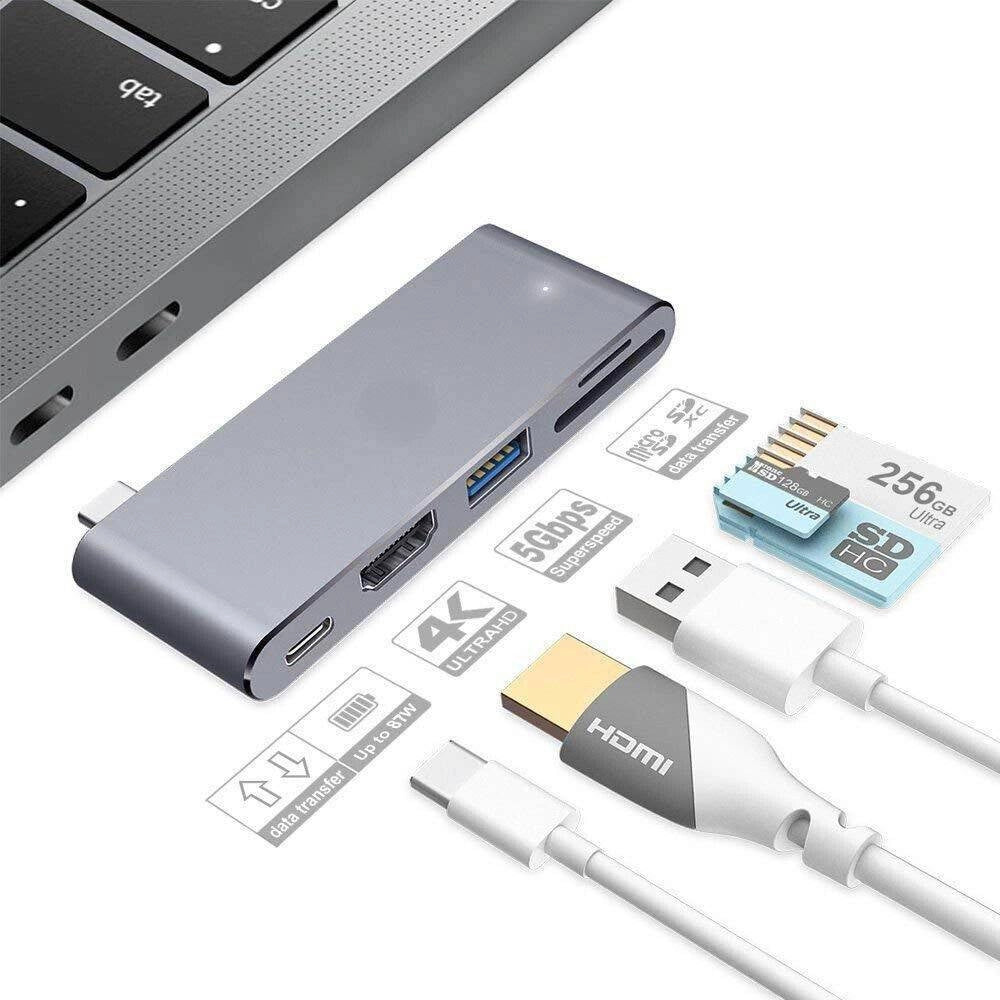 Trade Shop - Convertitore Hub 5in1 Type-c Schede Micro Sd Usb3.0 Hdmi 4k Sd Adattatore Tpc-9826 -