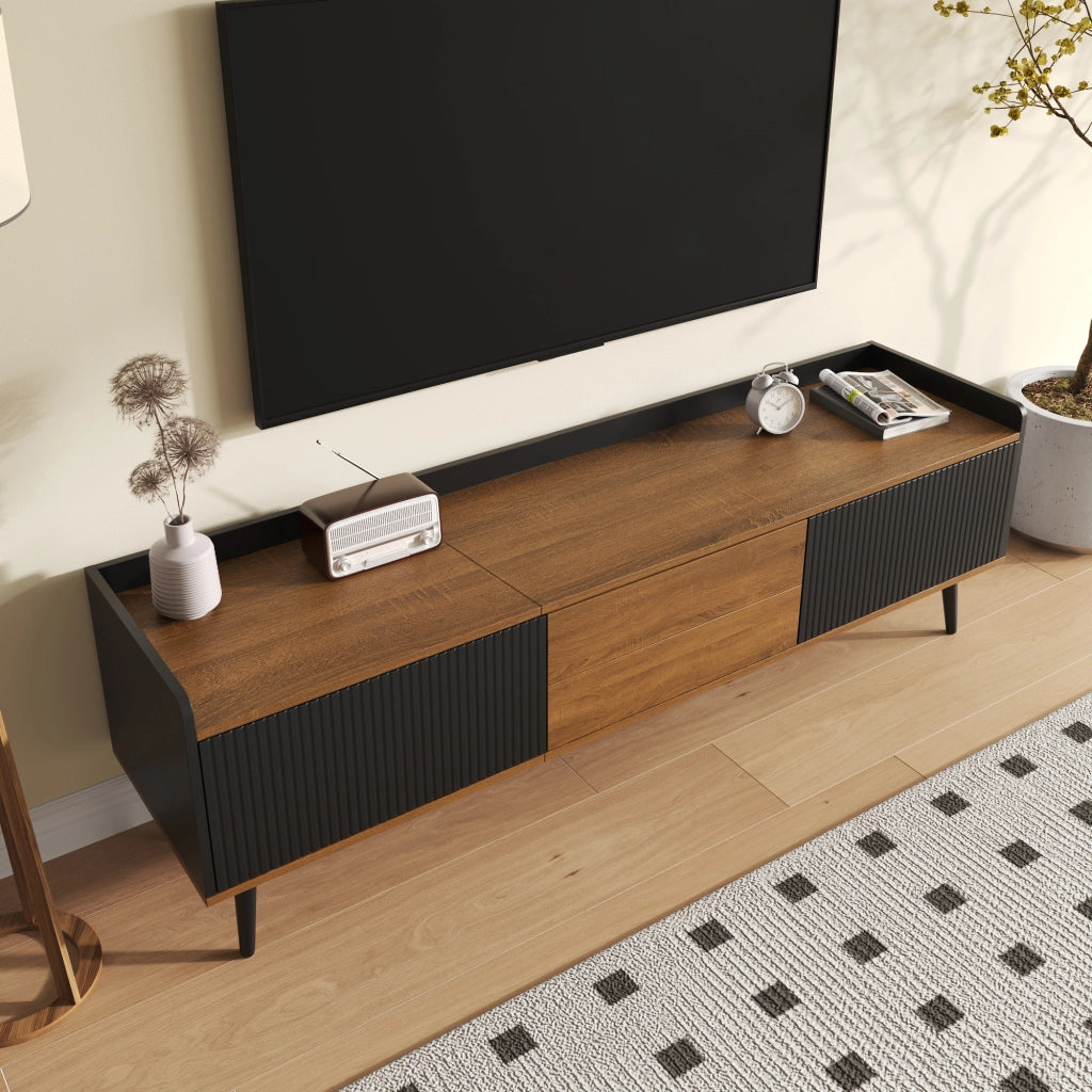 Cassettiera per TV nero e naturale in MDF e truciolare lunghezza 160 cm