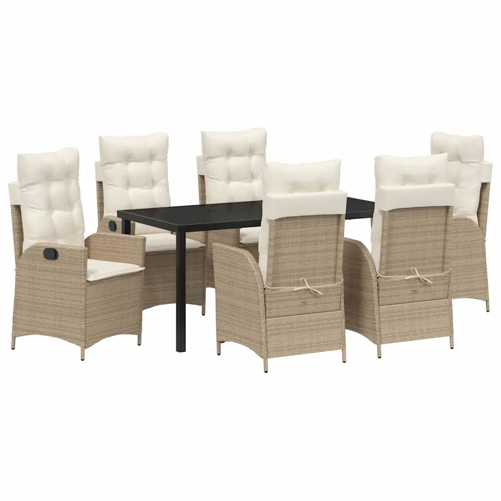Set da Pranzo per Giardino con cuscino 7 pcs Beige polyrattan