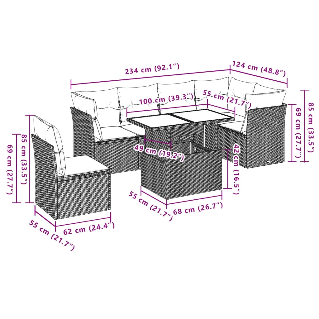 Set Divani da Giardino 7 pz con Cuscini Grigio in Polyrattan 3266620