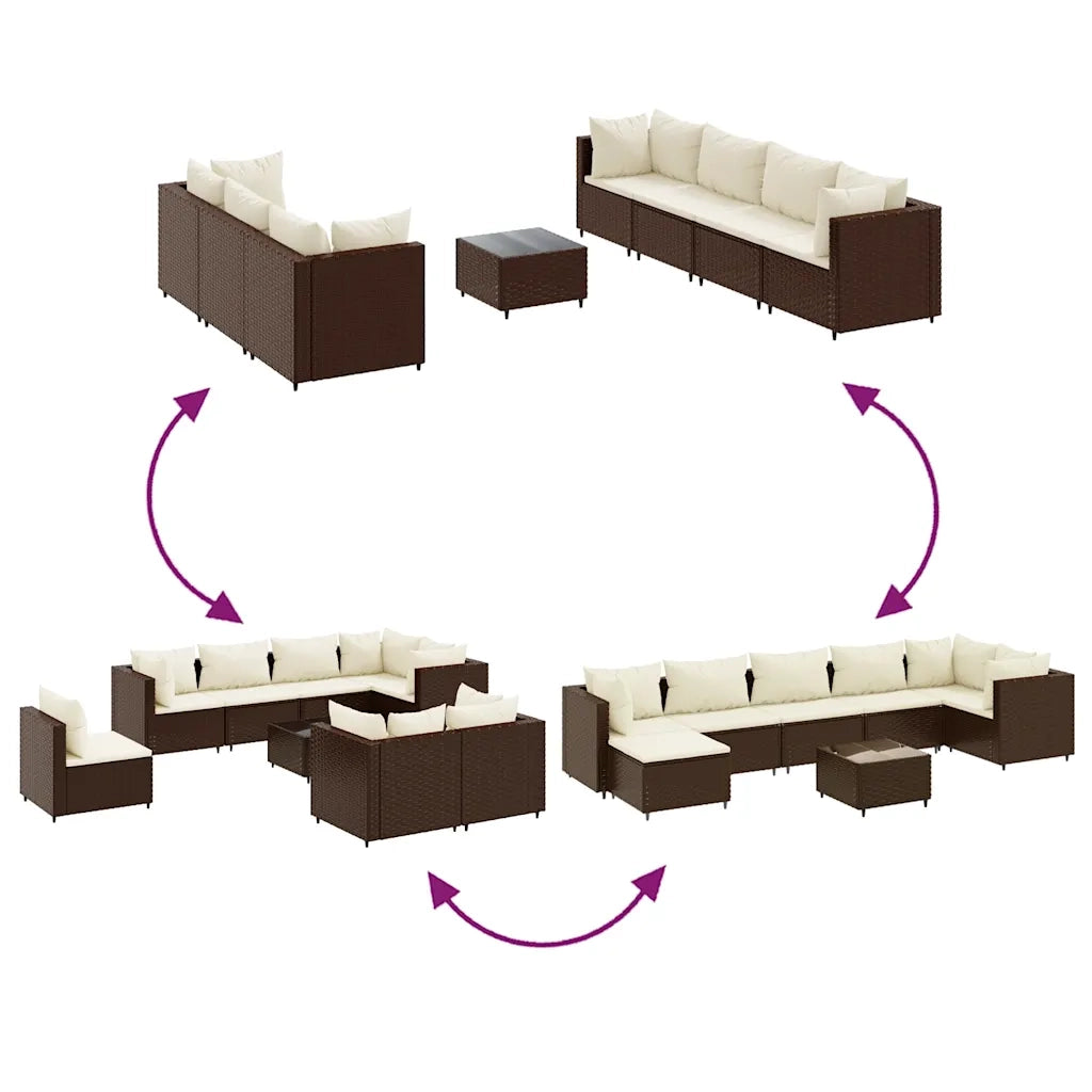 Set Divani da Giardino 8 pz con Cuscini in Polyrattan Marrone 3308033