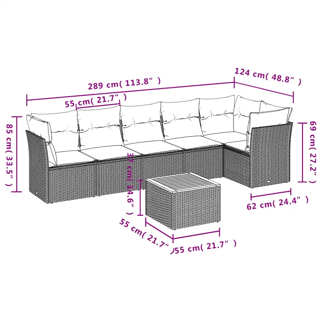 Set Divani da Giardino 7 pz con Cuscini Grigio in Polyrattan 3255984