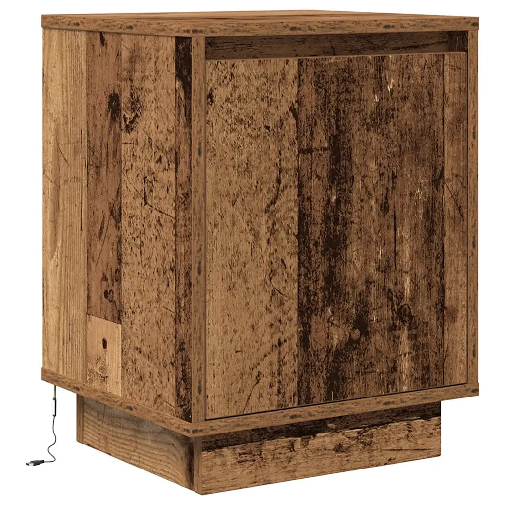 Comodino con Luci LED Legno Antico 38x34x50 cm 861279