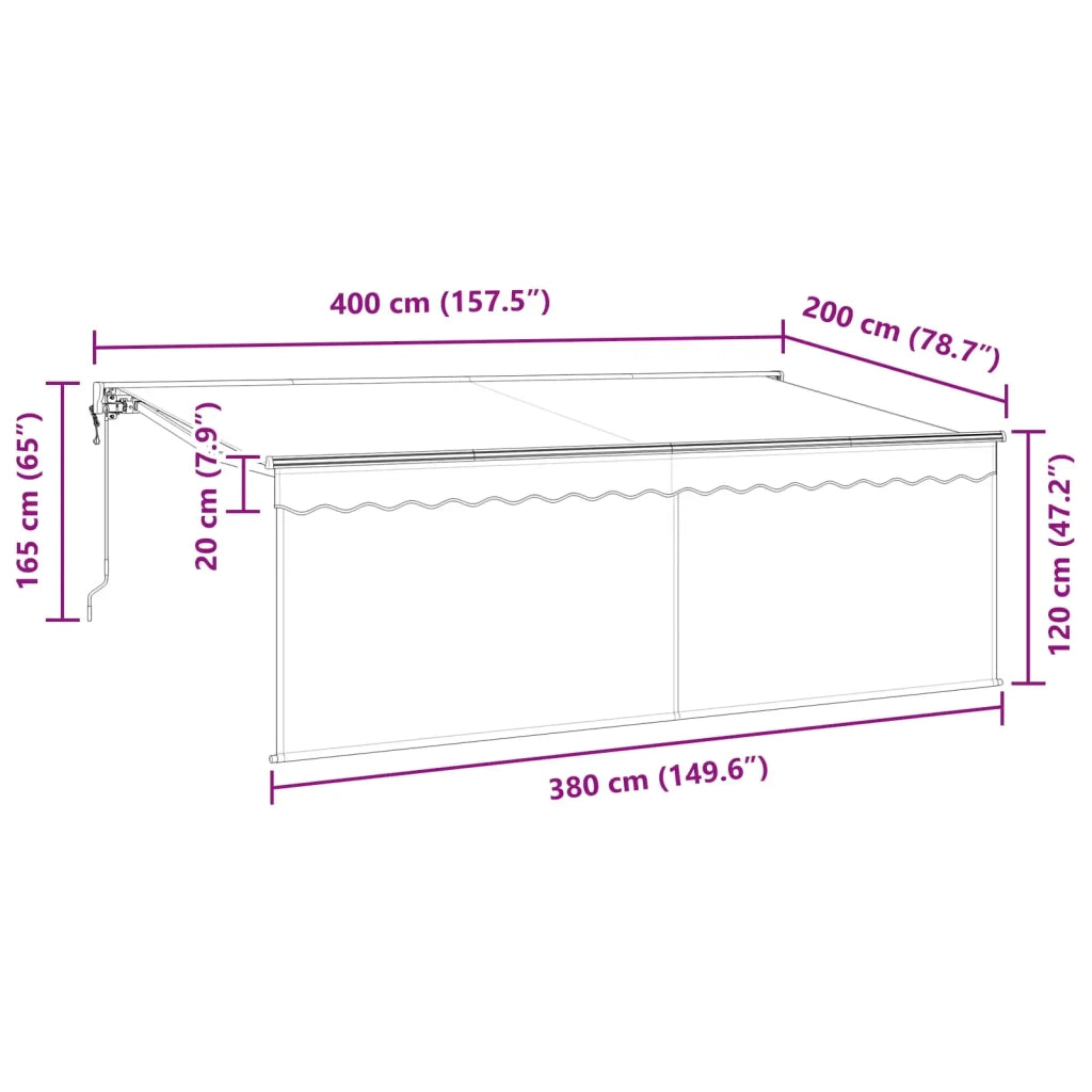 Tenda Retrattile Antracite 400 x 200 cm Poliestere e Alluminio 3329800