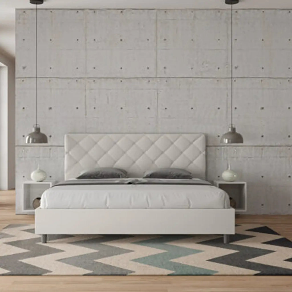 Letto senza rete imbottito 180x200 similpelle bianco Priya