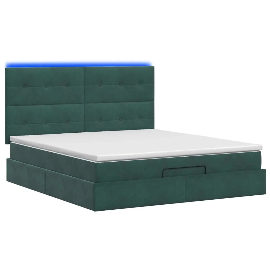 Letto Ottomano con Materasso e LED Verde Scuro 180 x 200 cm 3458322