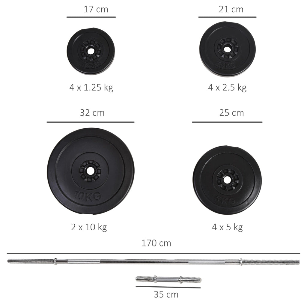 Set Bilanciere 2 Manubri Pesi 14 Dischi
