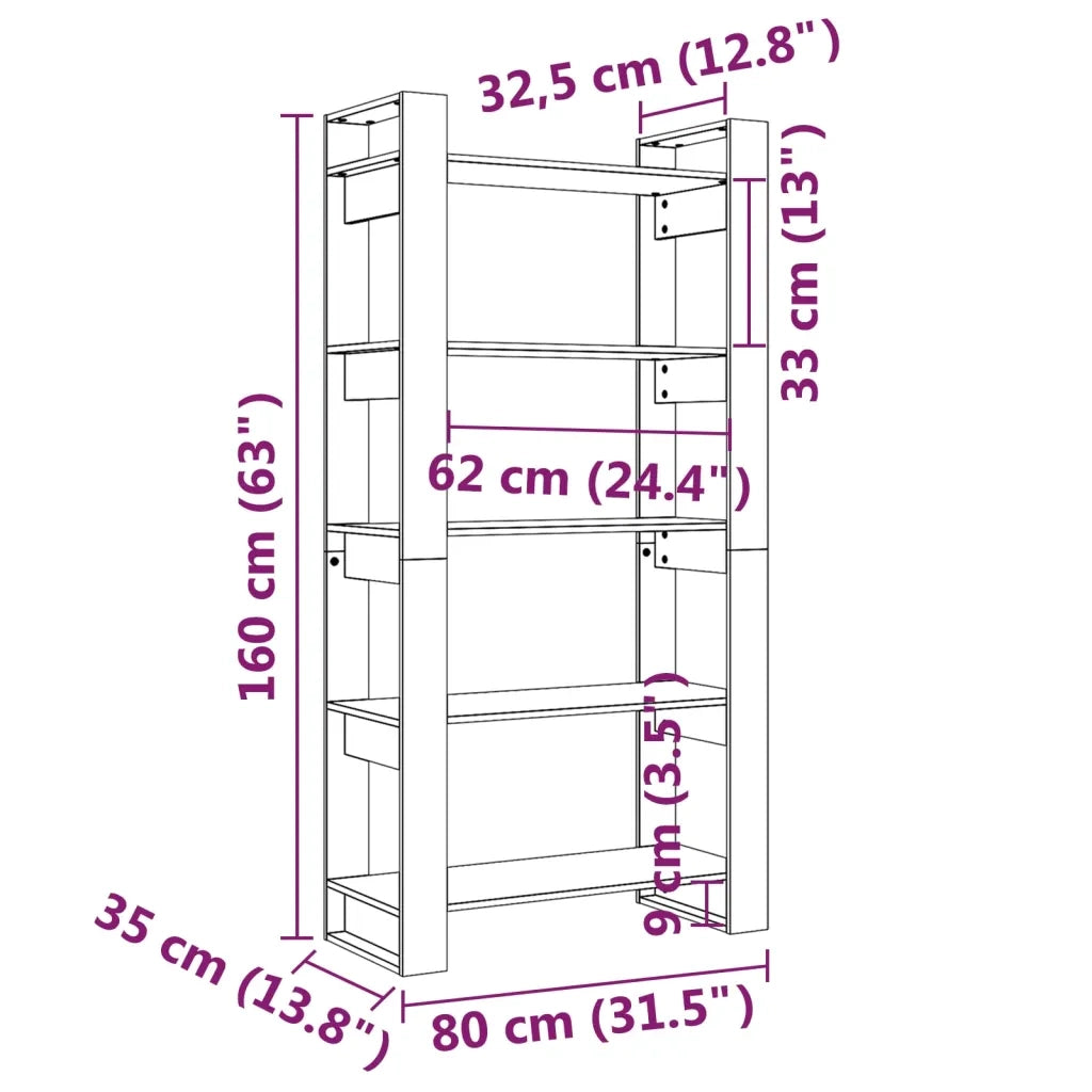 Libreria/Divisorio Grigio 80x35x160 cm Legno Massello 813911