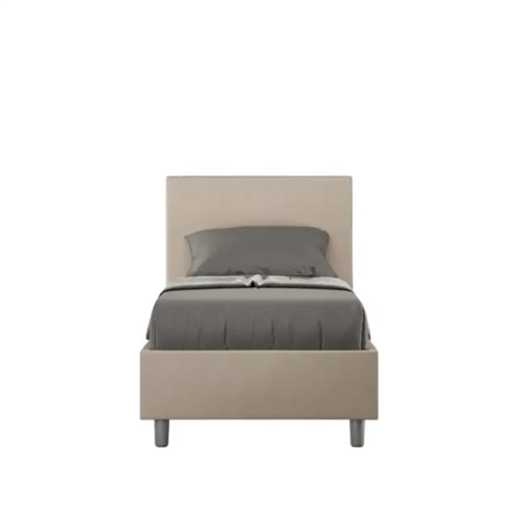 Letto singolo con rete imbottito 80x210 similpelle tortora Adele