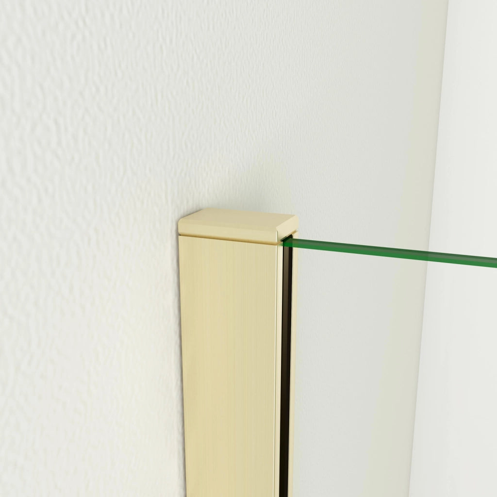 Box Doccia Walk In 80x200 cm Parete Fissa Vetro 10 mm Trasparente Anticalcare Oro Spazzolato Barra Stabilizzatrice 140 cm