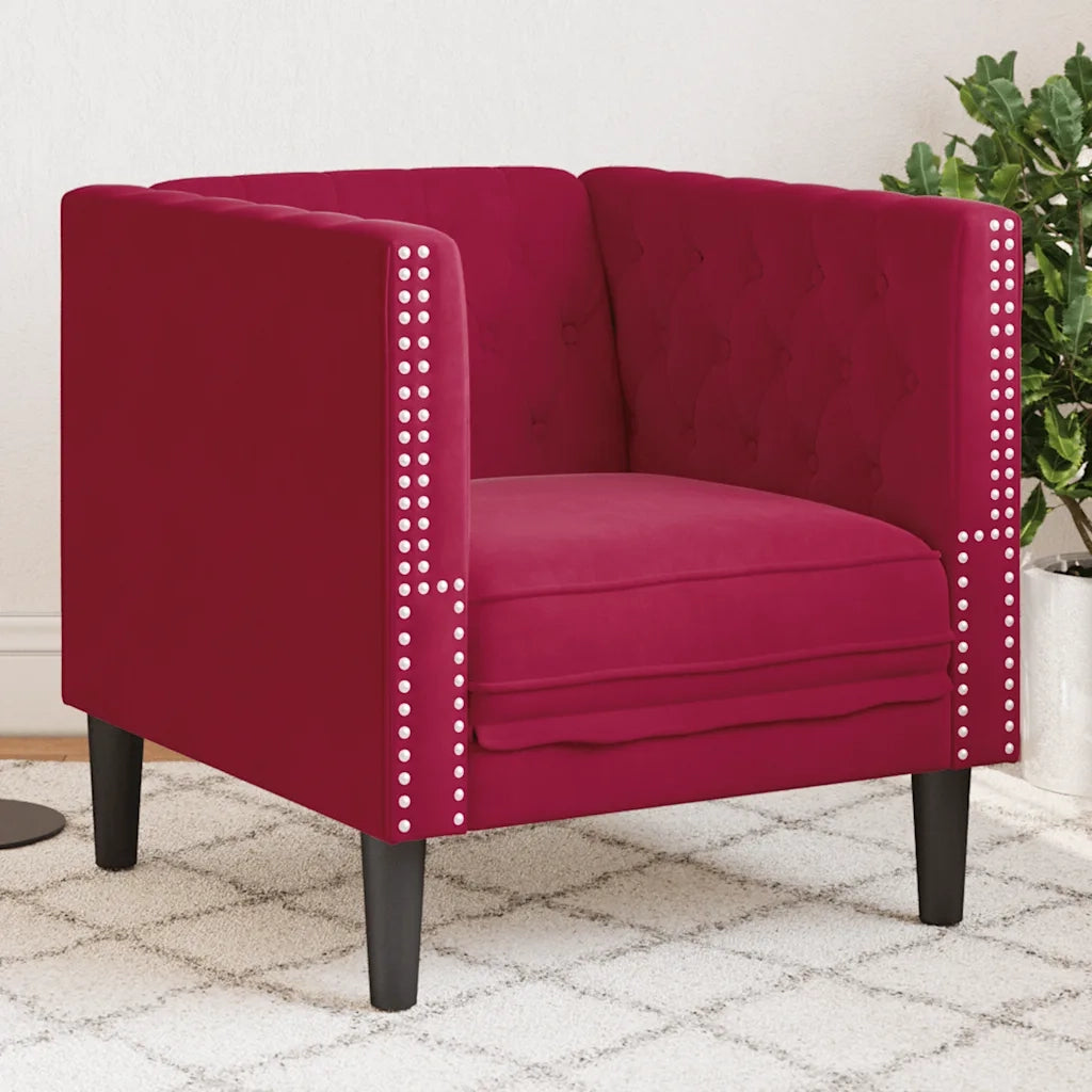 Poltrona Chesterfield Rosso Vino in Velluto 372677
