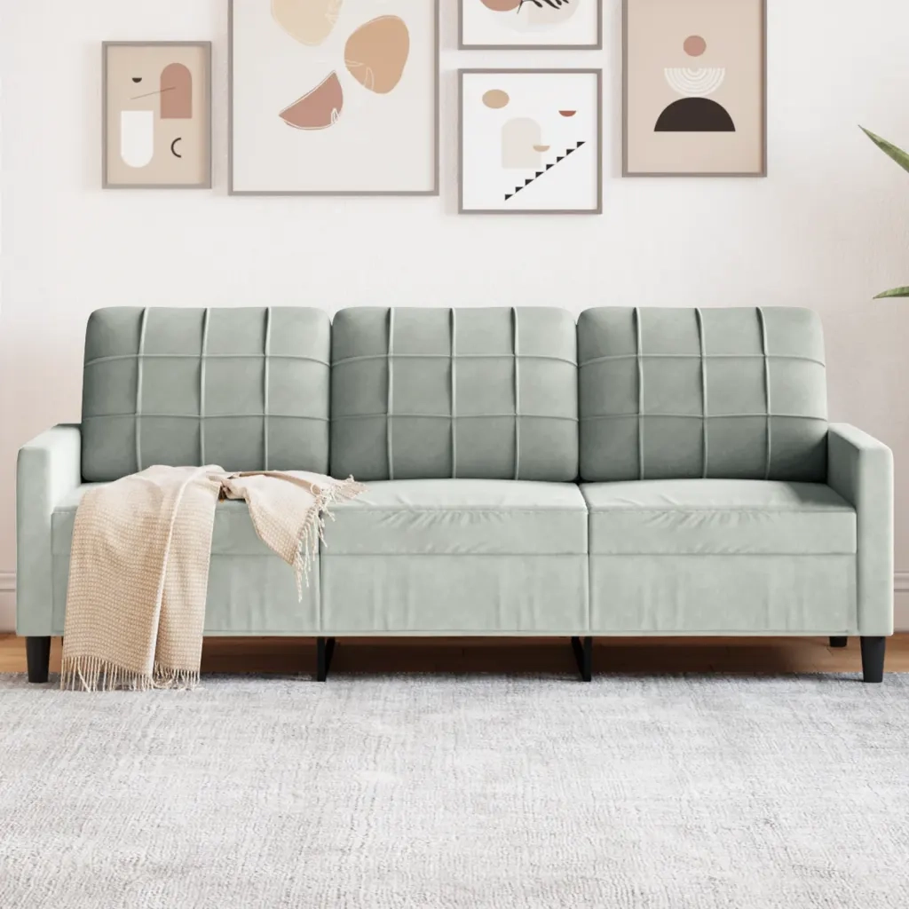 Divano a 3 Posti-Sofa 3 Posti Grigio Chiaro 180 cm in Velluto 138591