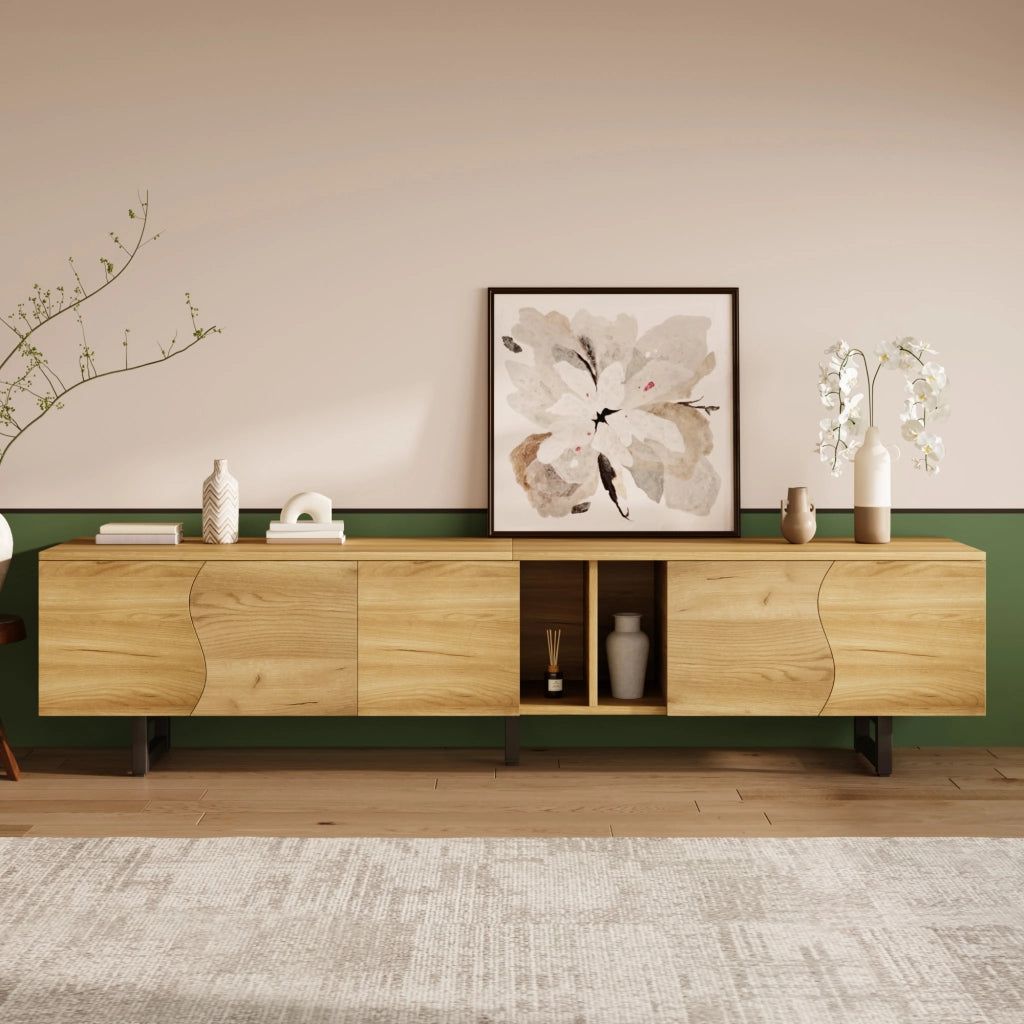 Cassettiera per TV naturale in MDF e truciolare lunghezza 191 cm