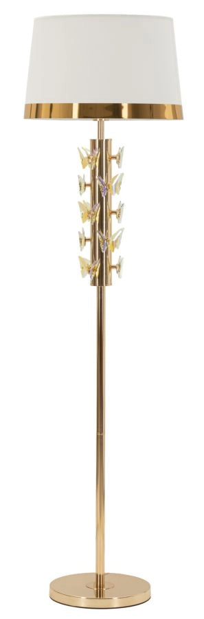 Lampada da Terra Gold Butterfly Glam - Struttura in Metallo Oro e Paralume Bianco con Farfalle Decorative - Ø 45x157 cm