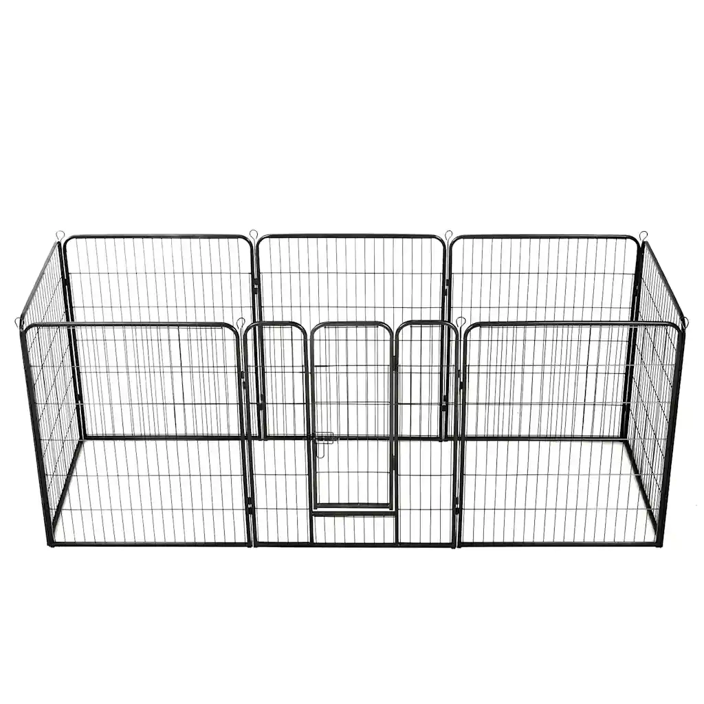 Box per Cani con 8 Pannelli in Acciaio 80x100 cm Nero 170574