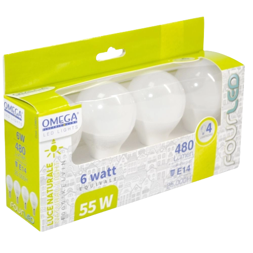 Set 4 Pezzi Sfera G45: 6W - 4000K - E14 - A+