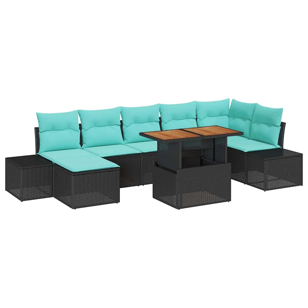 Set Divano da Giardino 8 pz Nero e Verde acqua 3349997